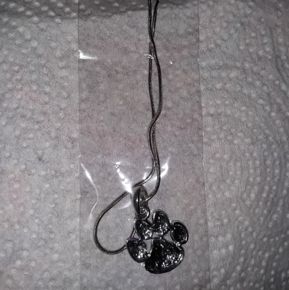 NEW Silver Dog Paw Charm Necklace Silver Plated over Stainless 18-22”chain NWT - Picture 6 of 8